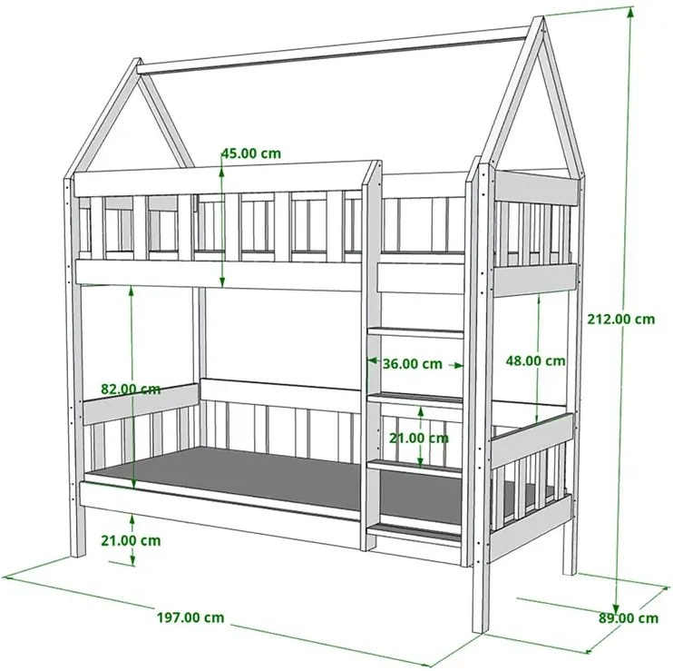 Białe dziecięce łóżko piętrowe domek F3-A44