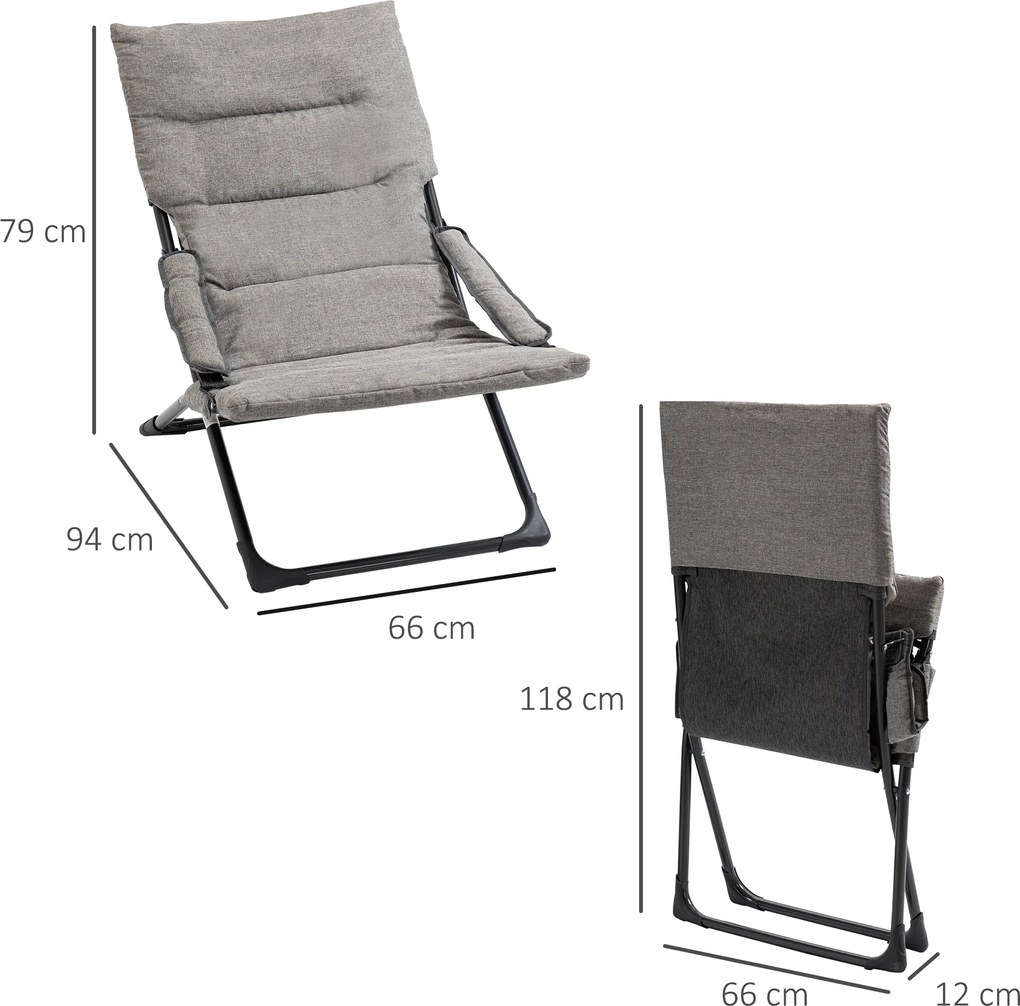 Outsunny Krzesło Składane z Poduszką - Stal Szara 66x94x79cm - Wygodne i Praktyczne