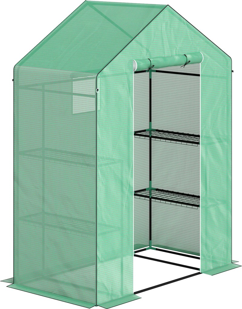 Outsunny Szklarnia z półkami, mini-szklarnia, odporna na UV, okna z siatki, drzwi na zamek błyskawiczny, 143D x 74S x 190W cm, Zielona