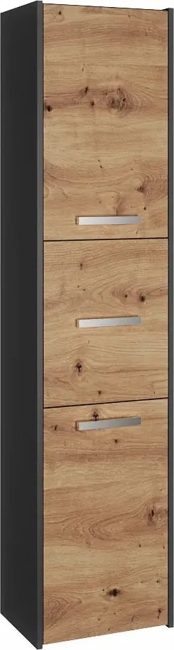 Wysoki regał łazienkowy z półkami - antracyt + dąb artisan D0-B70