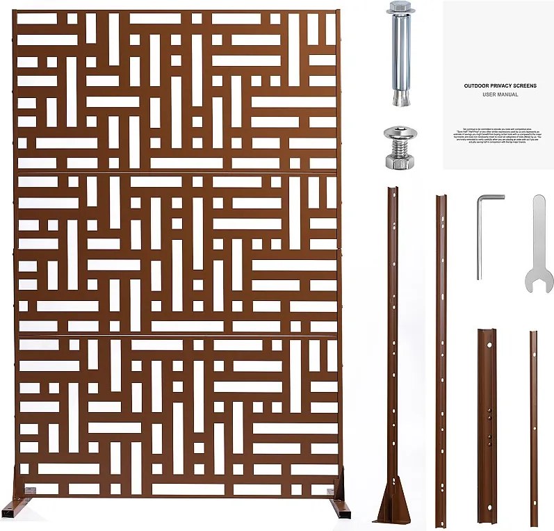 Ekran Prywatności, SucceBuy 91 x 183 CM Metalowy Ekran Prywatności Panele Zewnętrzne, Brązowy