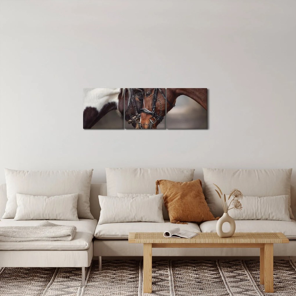 Obraz - Zakochane konie (z zegarem) (90x30 cm)