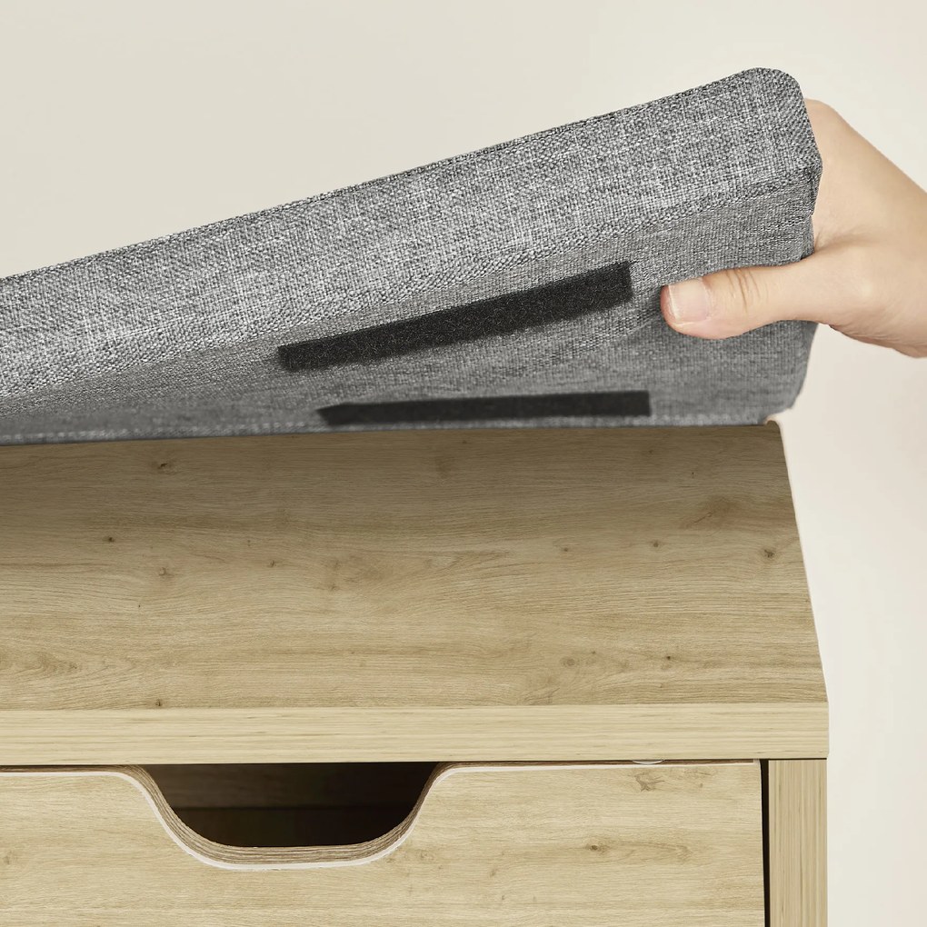 Szafka na buty z ławką z szarym siedziskiem i szufladą TAYLOR ARTISAN 104x30x48 cm, biała.