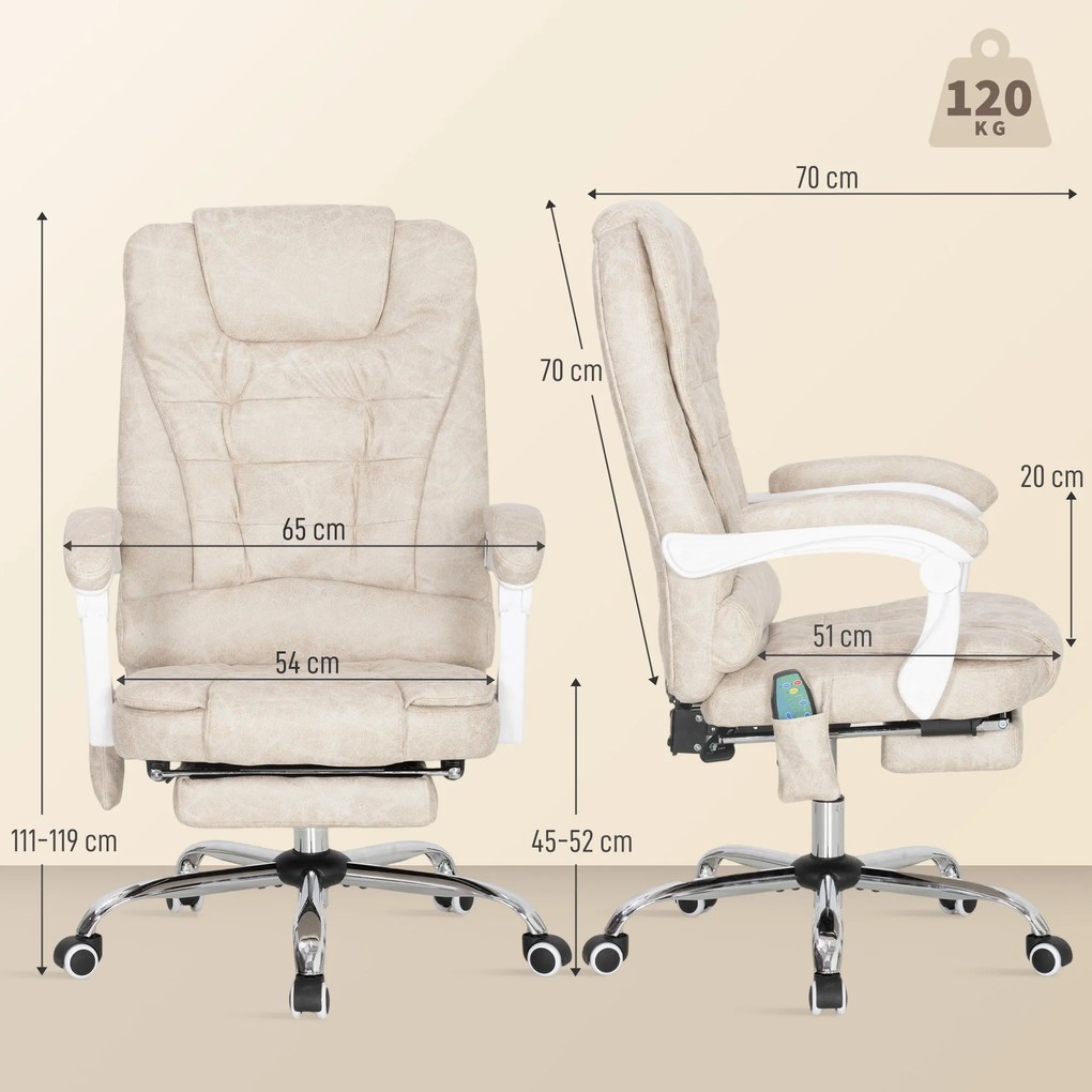 Vinsetto Fotel biurowy z funkcją masażu, ergonomiczny, 65x160x104cm, szary | Aosom PL