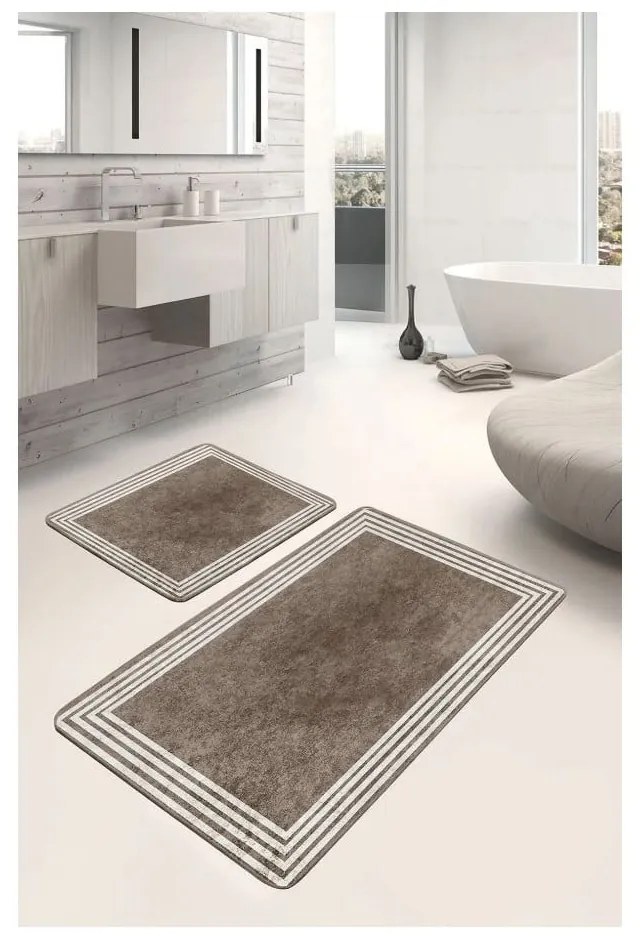 Szarobrązowe aksamitne dywaniki łazienkowe zestaw 2 szt. 60x100 cm – Mila Home