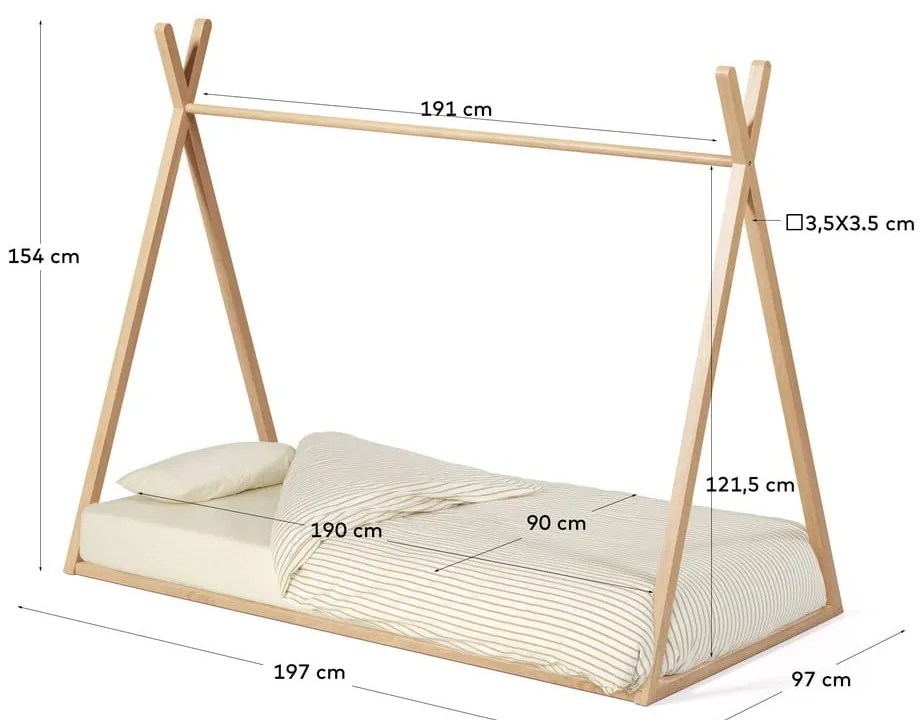 Łóżko dziecięce z litego drewna bukowego w kształcie domku ze stelażem 90x190 cm Maralis – Kave Home