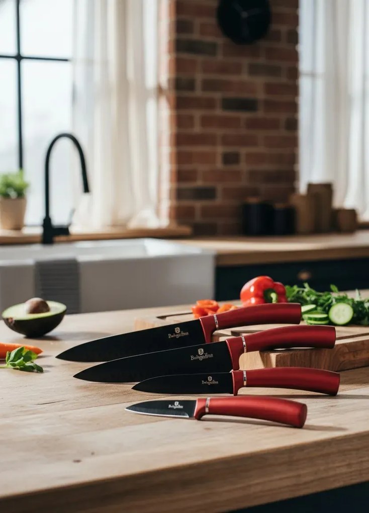 Czerwony zestaw 6 noży ze stali nierdzewnej P4-P57