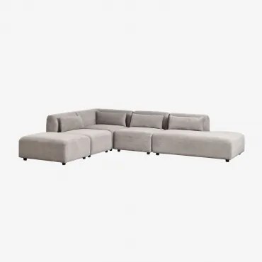 Sofa Modułowy Narożny 4-częściowy Z Prawym Szezlongiem I Pufem Fogler Sztruks Jasny Szary Taupe - Sklum