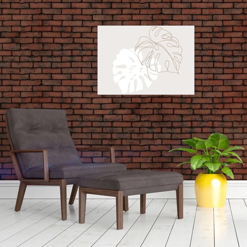 Obraz na szkle - Line art monstera N⁰2 (70x50 cm)