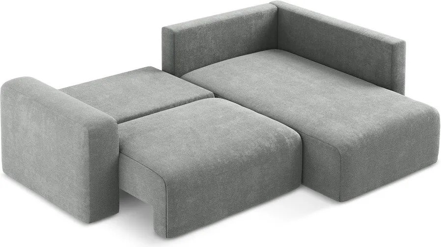 Szary rozkładany/ze schowkiem narożnik z tkaniny szenilowej (prawostronny/w kształcie litery L) Kona – Makamii