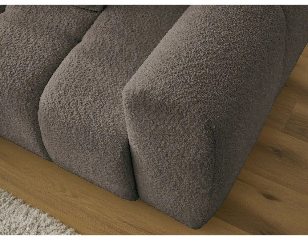 Brązowy rozkładany narożnik z materiału bouclé ze schowkiem (lewostronny/z szezlongiem) Roxelane – Bobochic Paris