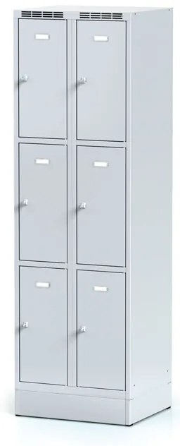 Alfa 3 Szafka skrytkowa S6 na cokole, 6 schowków, 1920 x 600 x 500 mm, zamek obrotowy, drzwi szare