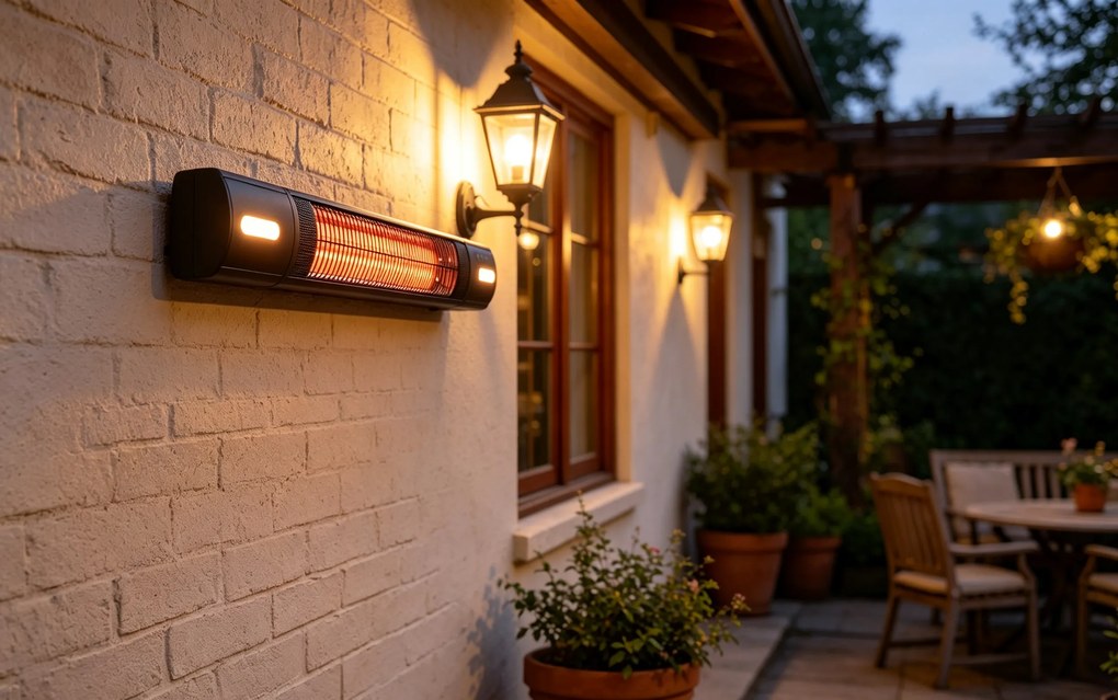Ścienny promiennik podczerwieni na taras z oświetleniem LED, 2500 W, czarny