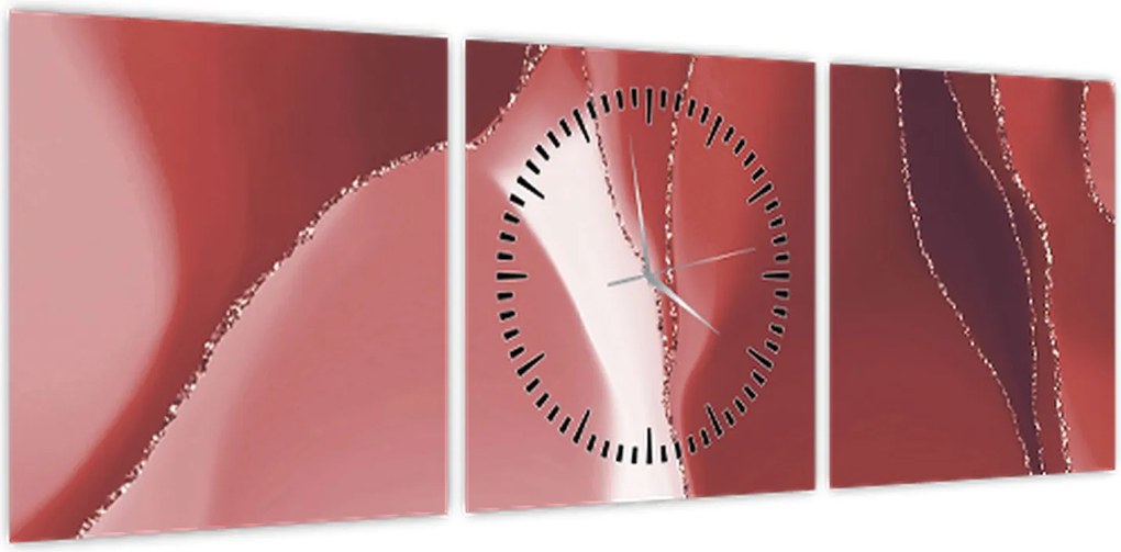 Obraz - Czerwony abstrakcyjny kwiat N⁰3 (z zegarem) (90x30 cm)