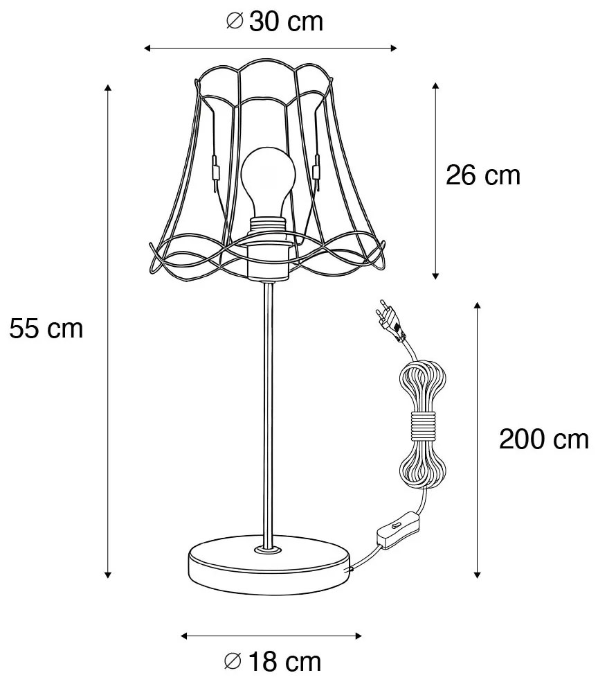 Lampa stołowa Retro z mosiężną ramą babci czarna 30 cm - Kaso Retro Oswietlenie wewnetrzne