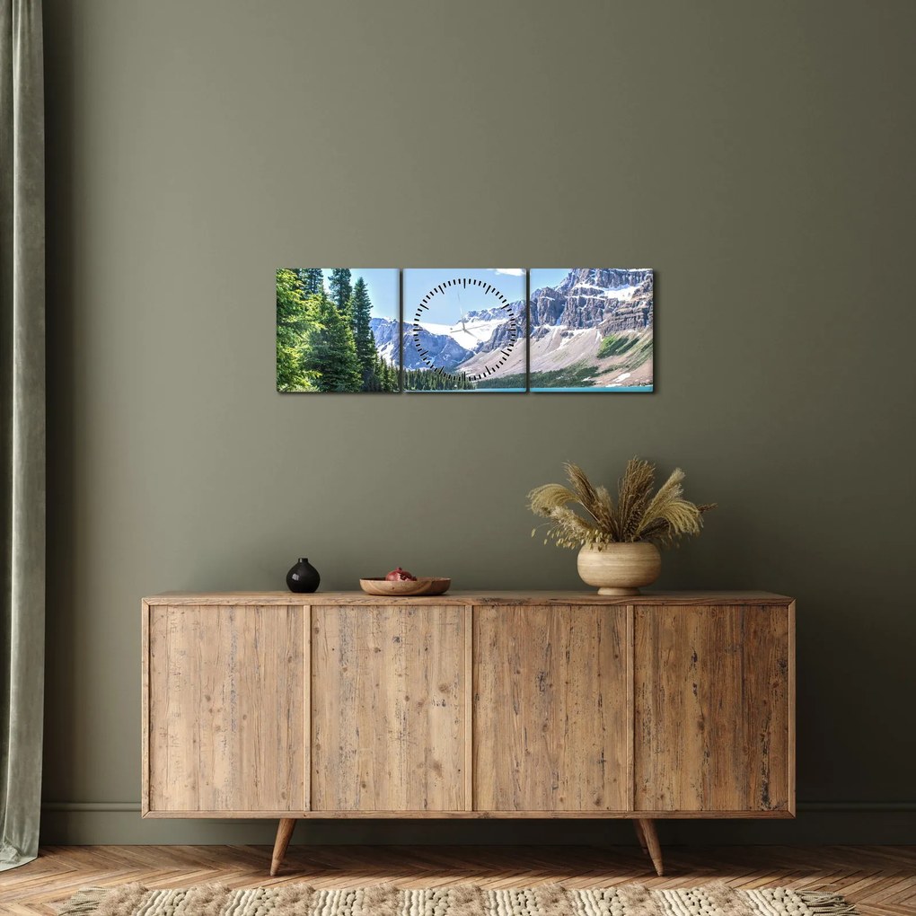 Obraz alpejskiego jeziora (z zegarem) (90x30 cm)