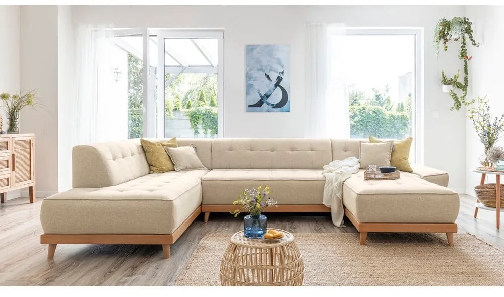 Beżowa rozkładana sofa w kształcie litery "U" Miuform Dazzling Daisy, lewostronna