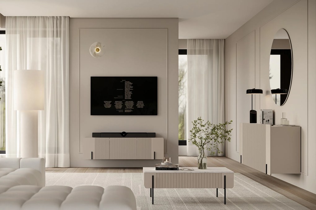Komoda Malmi 200 cm wisząca - kaszmir / crema bianca / czarny