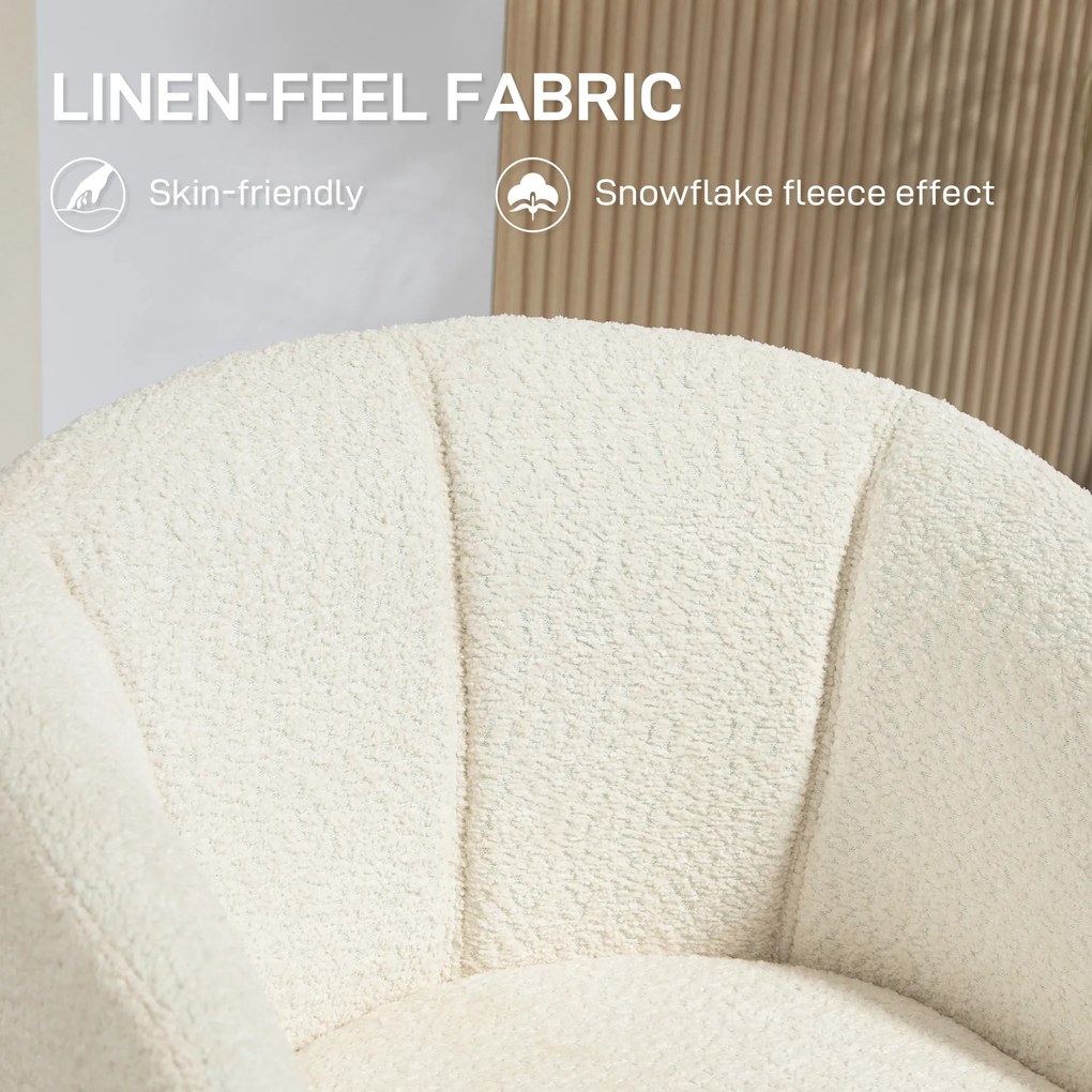 HOMCOM Fotel, Obrotowy Fotel Tapicerowany z Wygodną Muszlą Siedziska, Miękka Tapicerka, do 120 kg, Kremowy