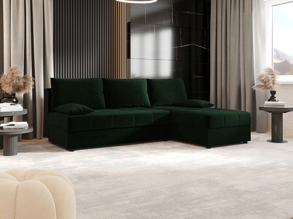 BEDANTE narożnik MOS L Itaka 10 prawa ciemnozielony z funkcją spania sofa w kształcie litery L z pojemnikiem na pościel