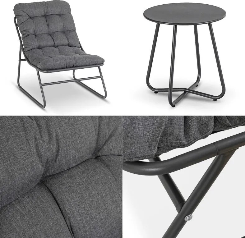 Zestaw mebli ogrodowych na balkon i taras Nivo 065 - 2 fotele i stolik, kolor szary