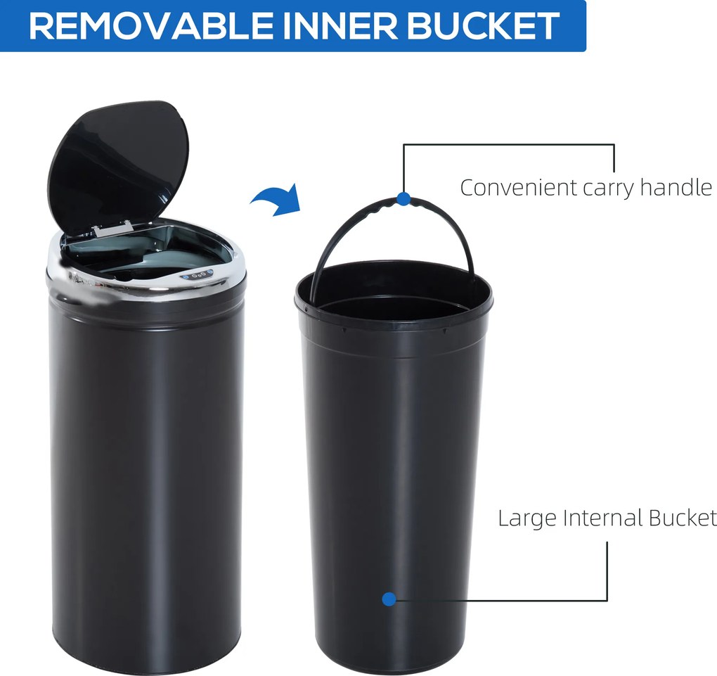 HOMCOM 42L Kosz na śmieci z czujnikiem, Automatyczny Kosz na Odpadki, Nierdzewny Kosz do Kuchni z Sensorem Podczerwieni, dla Kuchni, Jadalni