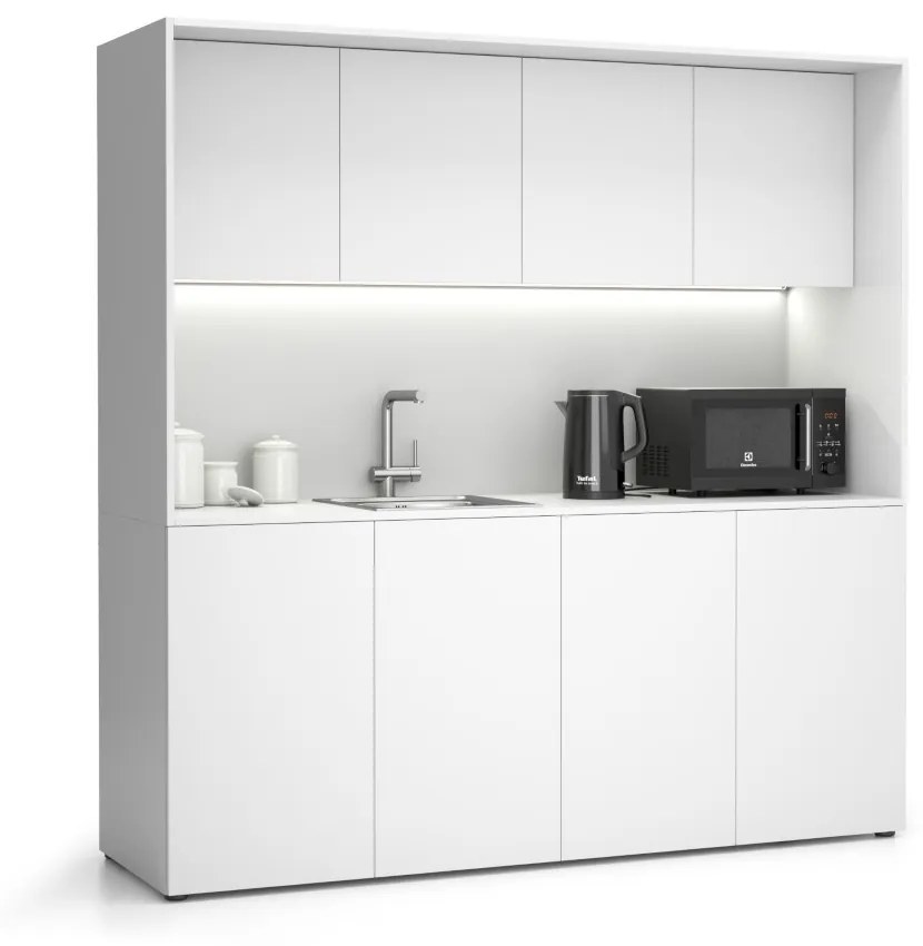 Kuchnia biurowa NIKA ze zlewem i kranem 1963 x 600 x 2000 mm, biały, lawo