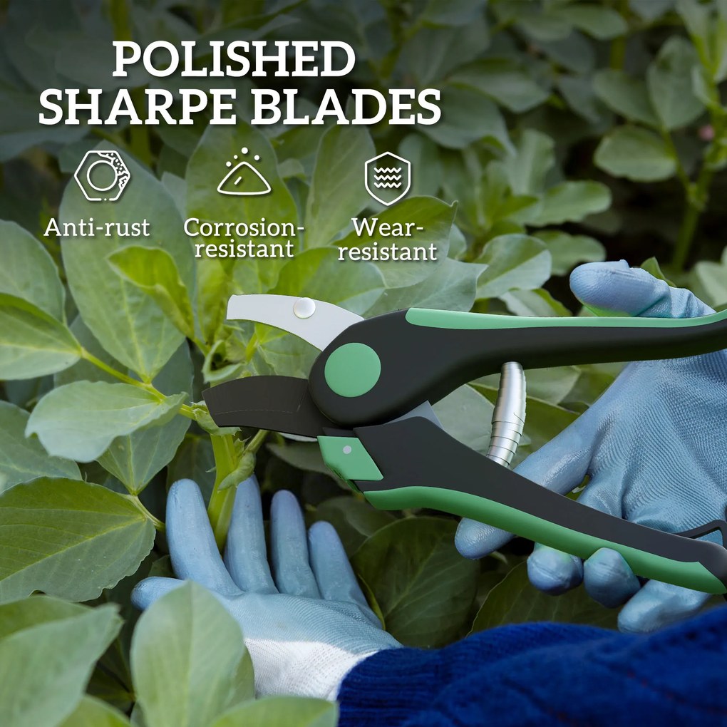 Outsunny Zestaw narzędzi ogrodowych 2 sztuki Narzędzia ogrodowe metalowe z nożycami ogrodowymi Zielony+Czarny