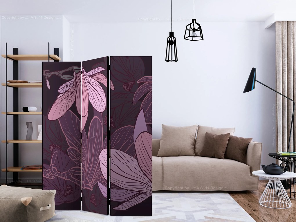 Parawan jednostronny Kwiaty 135x172 cm 3-częściowy fioletowy ARTGEIST B