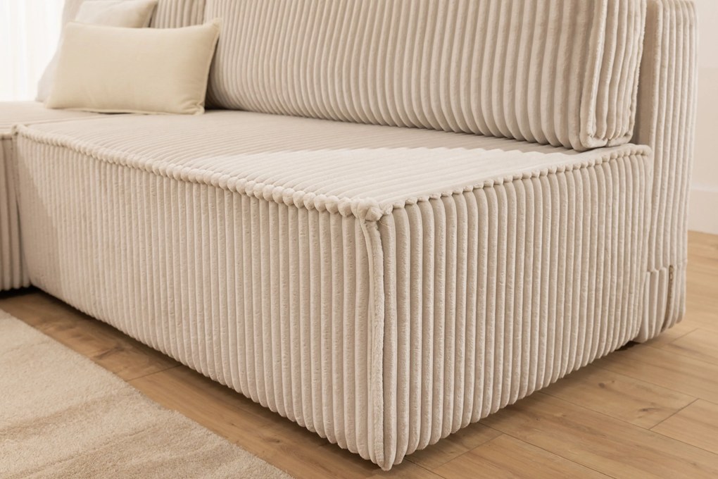 Narożnik Solvero Mini z funkcją spania lewostronny - jasny beż plusz Tilia 01