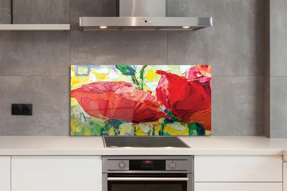 Szklany Panel Bukiet Czerwonych Kwiatów