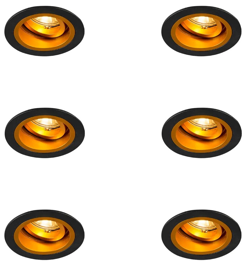Zestaw 6 okrągłych reflektorów wpuszczanych czarno-złotych, obrotowych i uchylnych - Chuck