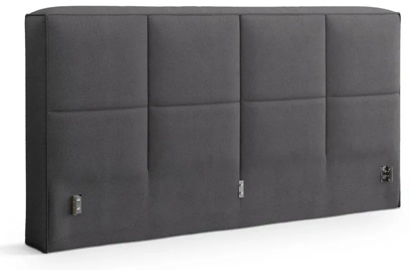 Ciemnoszare tapicerowane łóżko dwuosobowe ze schowkiem ze stelażem 200x200 cm Simon Darren – Micadoni