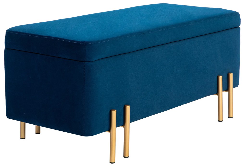 HOMCOM Ławka Tapicerowana z Miejscem do Przechowywania, Metal, Drewno Gumowe, Pianka, 100 x 40 x 42 cm, Granatowa