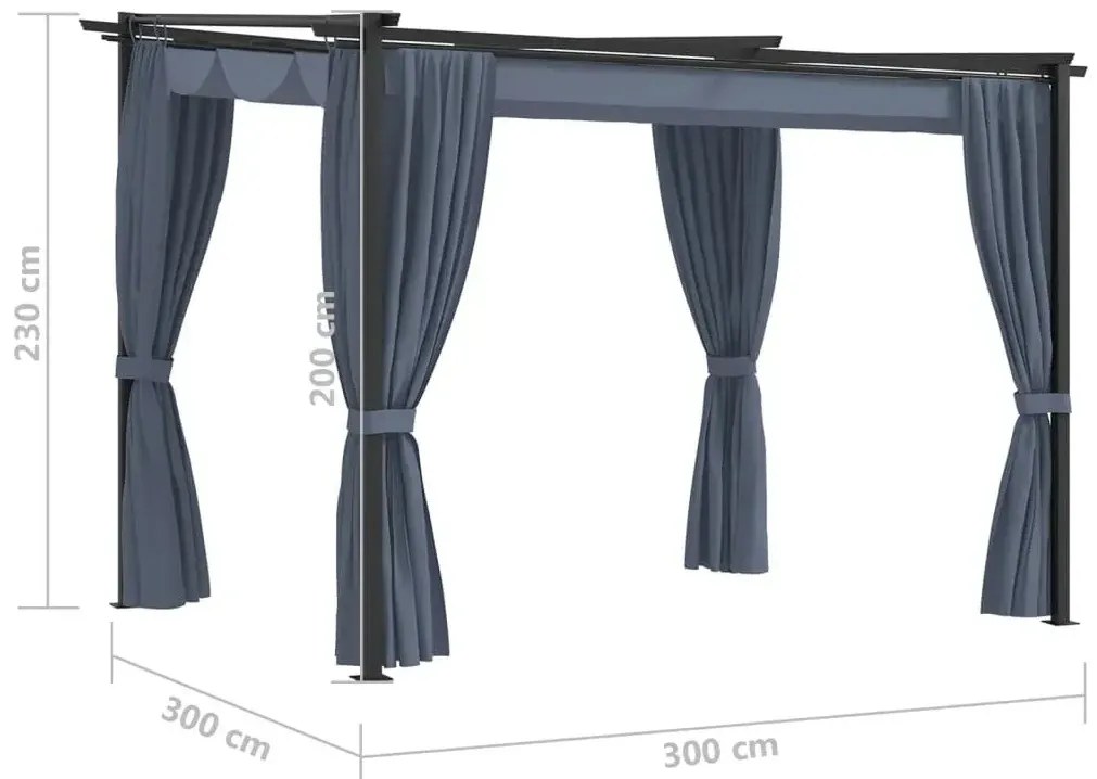 Antracytowe zadaszenie ogrodowe z zasłonami G4-W77