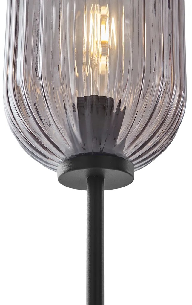 Lampa podłogowa art deco czarna z przydymionym szkłem 2-światła - Rid ArtDeco Oswietlenie wewnetrzne