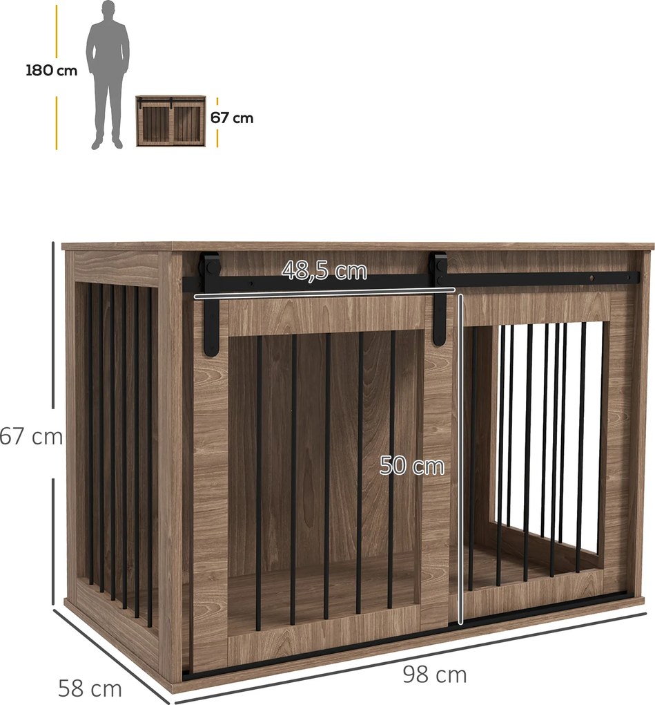 PawHut Klatka dla psa zamykana drewniana rustykalny design 98x58x67 cm orzech czarny | Aosom PL