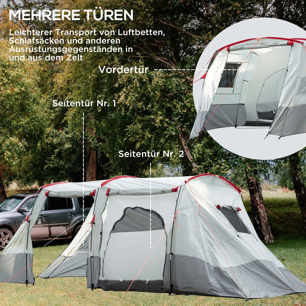 Outsunny Namiot Tunelowy Kempingowy dla 8 Osób z Sypialnią Szary 510x240x180cm Przestronny i Wygodny | Aosom PL
