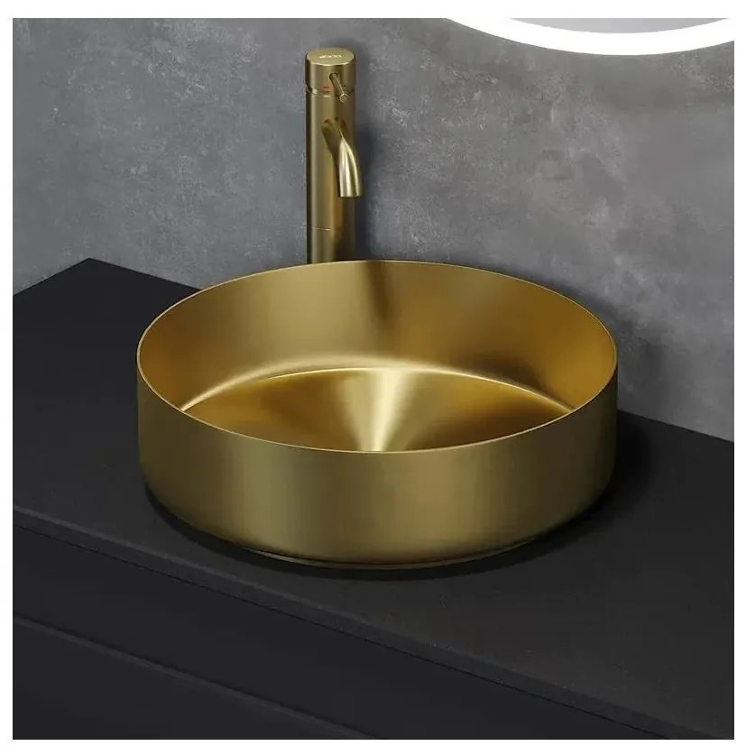 BATH DELUXE 06-040-16-70-00 - Umywalka nablatowa LJORDAL Ø 40 cm stal/mosiądz