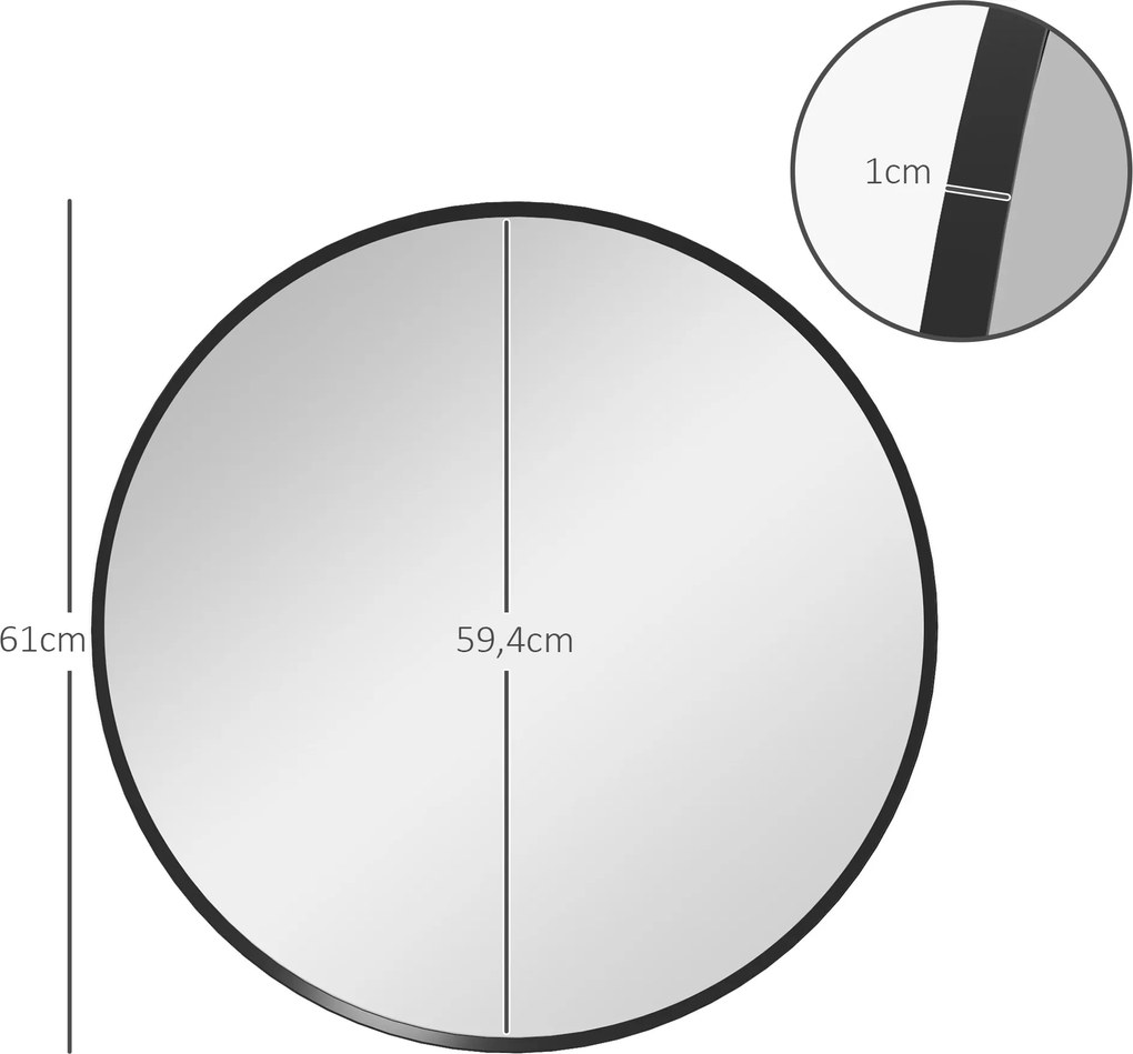 HOMCOM Lustro ścienne, nowoczesne, Φ61 cm, Czarne