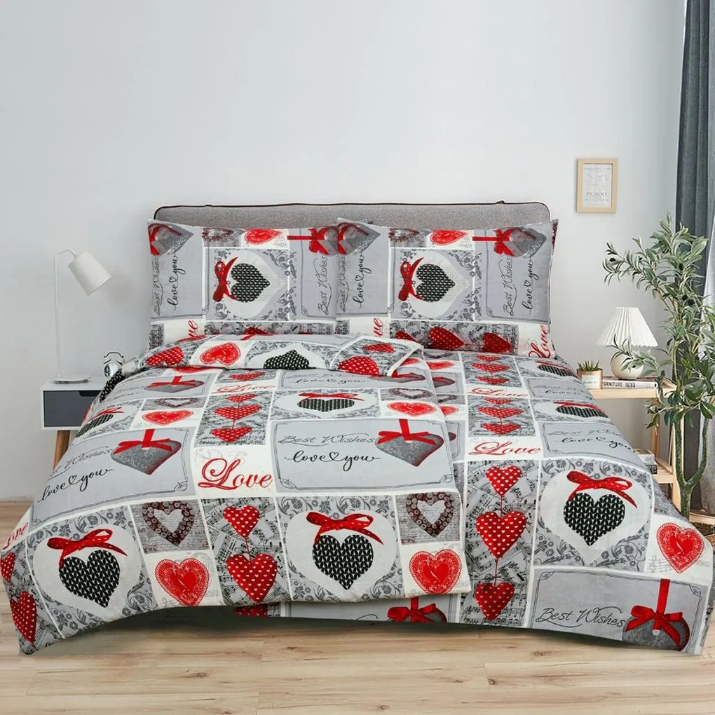 PrzytulneMieszkanie.pl PrzytulneMieszkanie.pl Flanelowa pościel BEST WISHES LOVE YOU szara