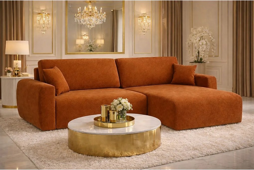 Narożnik z funkcją spania i pojemnikiem Ariel L, tkanina welurowa Salvador, Brązowy, Prawy