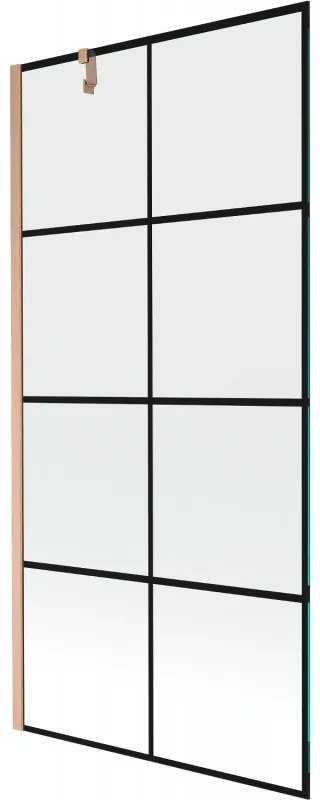 Mexen Next parawan nawannowy 1-skrzydłowy 90 x 150 cm, czarna kratka, miedź szczotkowana - 895-090-000-00-77-65
