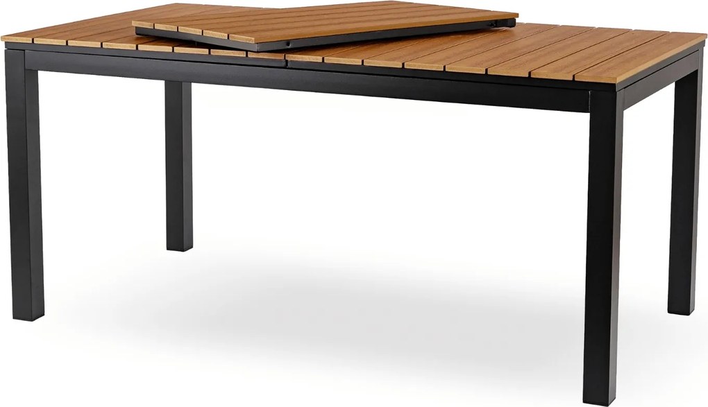 Rozkładany stół ogrodowy, kompozytowy Castello 160-210 cm, blat dąb, podstawa czarna
