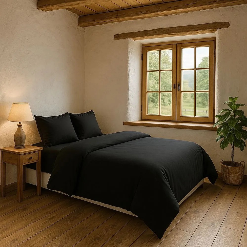 Czarna pościel jednoosobowa z prześcieradłem/3-częściowa 160x220 cm Classic – Mila Home