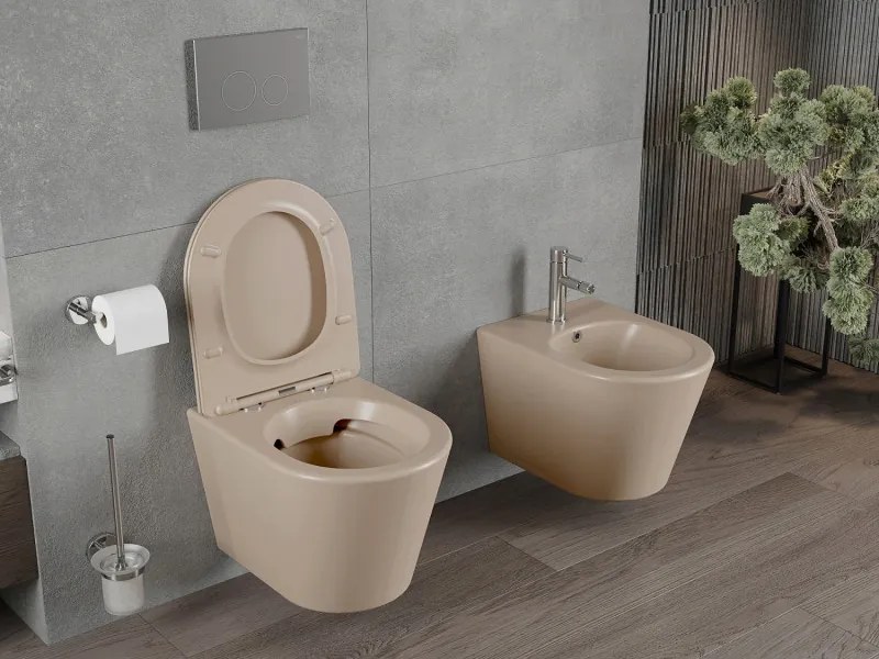 Mexen Rico miska wc Rimless z deską wolnoopadającą slim, duroplast, cappuccino mat - 30724064