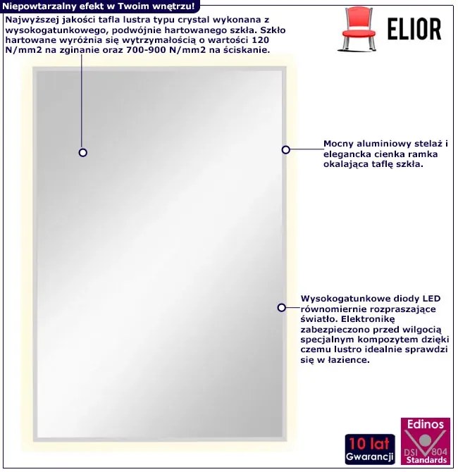Białe prostokątne lustro z podświetleniem led 60x90 cm H4-R53
