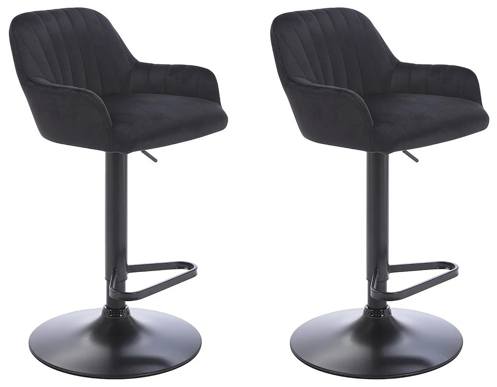 Zestaw 2 stołków barowych z weluru i metalu - Regulowana wysokość - Czarny - ELEANA