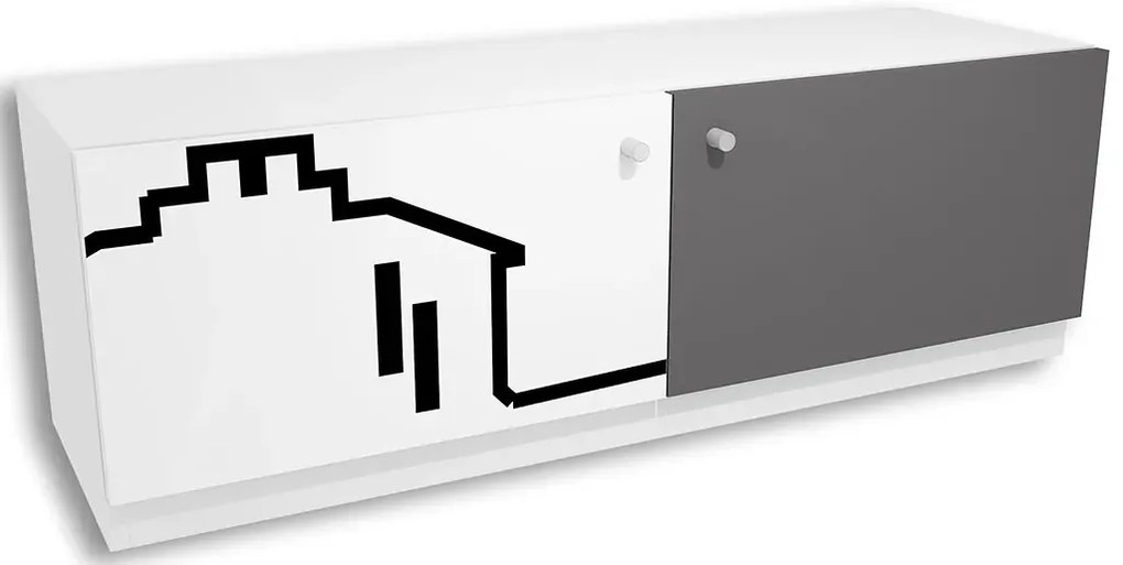 Biało-grafitowa komoda młodzieżowa z nadrukiem L2-H55