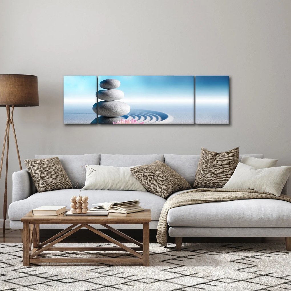 Obraz piasku, lilii i kamieni spa (170x50 cm)